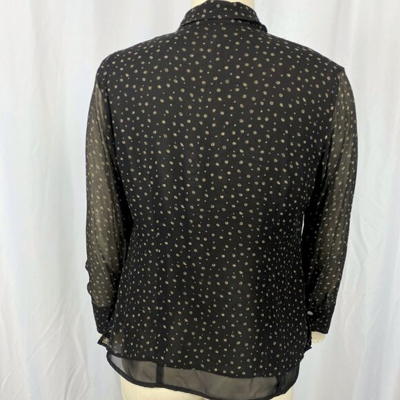 Vintage Y2K Edward elaborate sheer silk dandy ruffle black collar blouse large - Picture 4 of 5